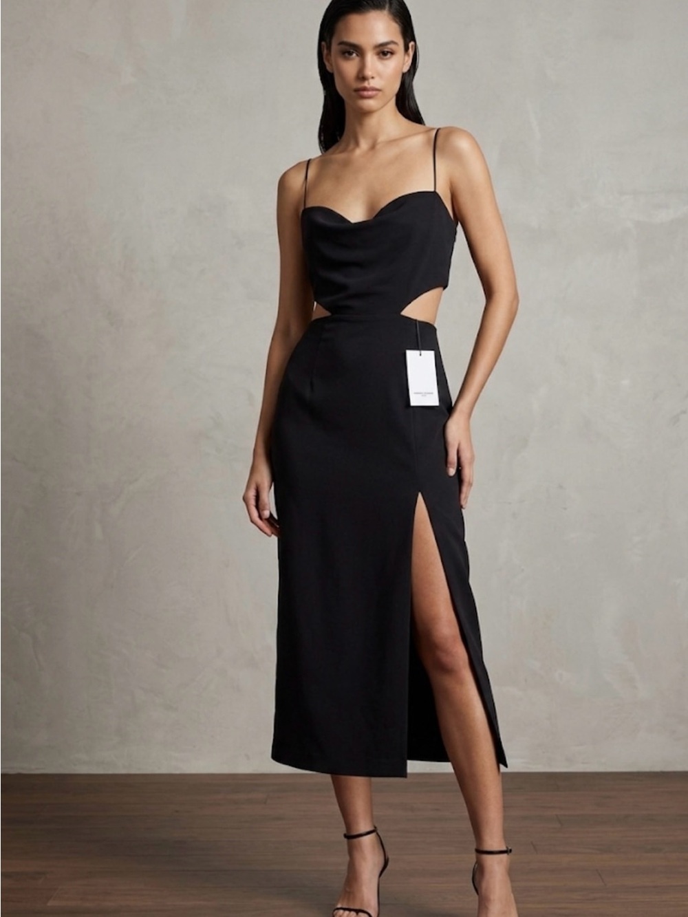 Amanda Uprichard Black Cutout Midi Dress with Side Slit